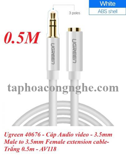 Ugreen 40676 0.5M màu Trắng Cáp âm thanh 3.5mm nối dài đầu nhôm AV118 30040676